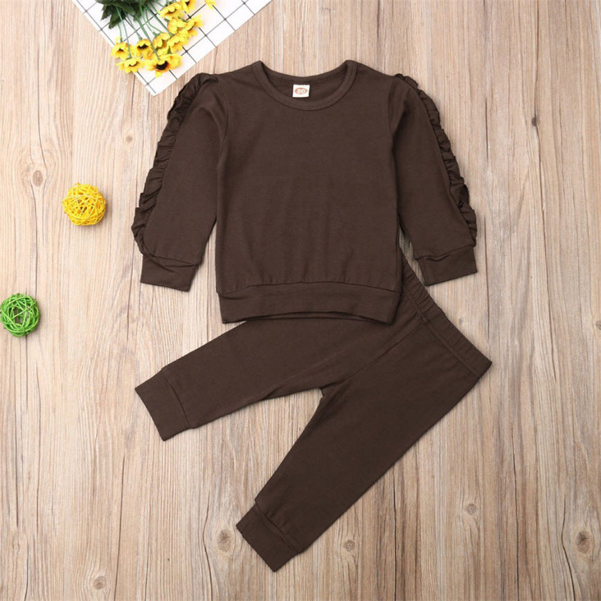 Baby Girls Ruffles Jumper Solid Long Sleeve Sweatshirt Tops Pants