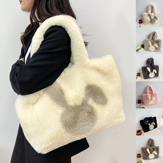 Cute Cartoon Rabbit Ears Plush Bag Autumn And Winter Shoulder Bag Shopping Handbags Large Capacity Personalized Tote Bags For Women