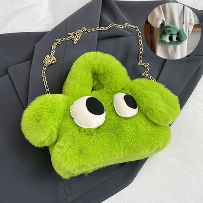 Cute Cartoon Big Eyes Dog Plush Bags For Women Winter Fashion Chains Handbags Designer Personalized Shoulder Crossbody Bag