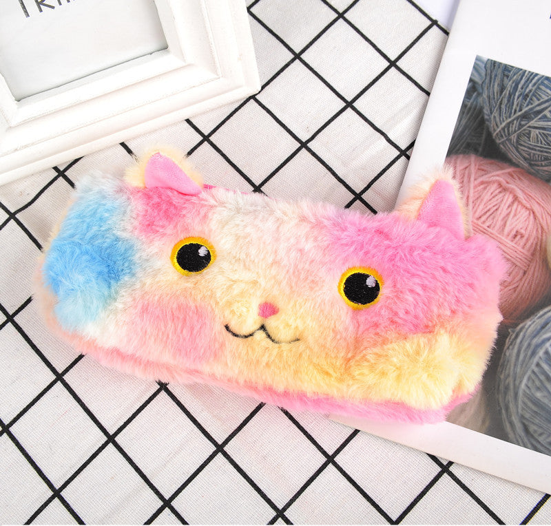 Laser color cat plush pencil case student stationery bag