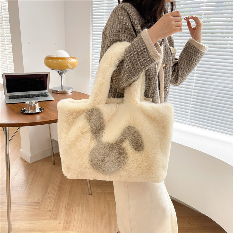 Cute Cartoon Rabbit Ears Plush Bag Autumn And Winter Shoulder Bag Shopping Handbags Large Capacity Personalized Tote Bags For Women