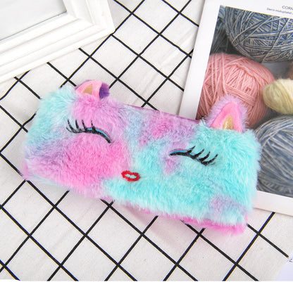 Laser color cat plush pencil case student stationery bag