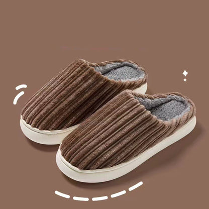 Striped Design Slippers Winter Indoor Warm Thick-soled Home Slippers Women's Plush Cotton Slippers Solid Anti Slip House Shoes