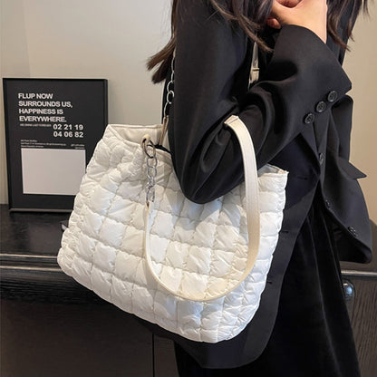 Chain Plaid Down Hanbags Large Capacity Bubble Designer Tote Bag Women's Autumn And Winter Fashion Pleated Armpit Shoulder Bag