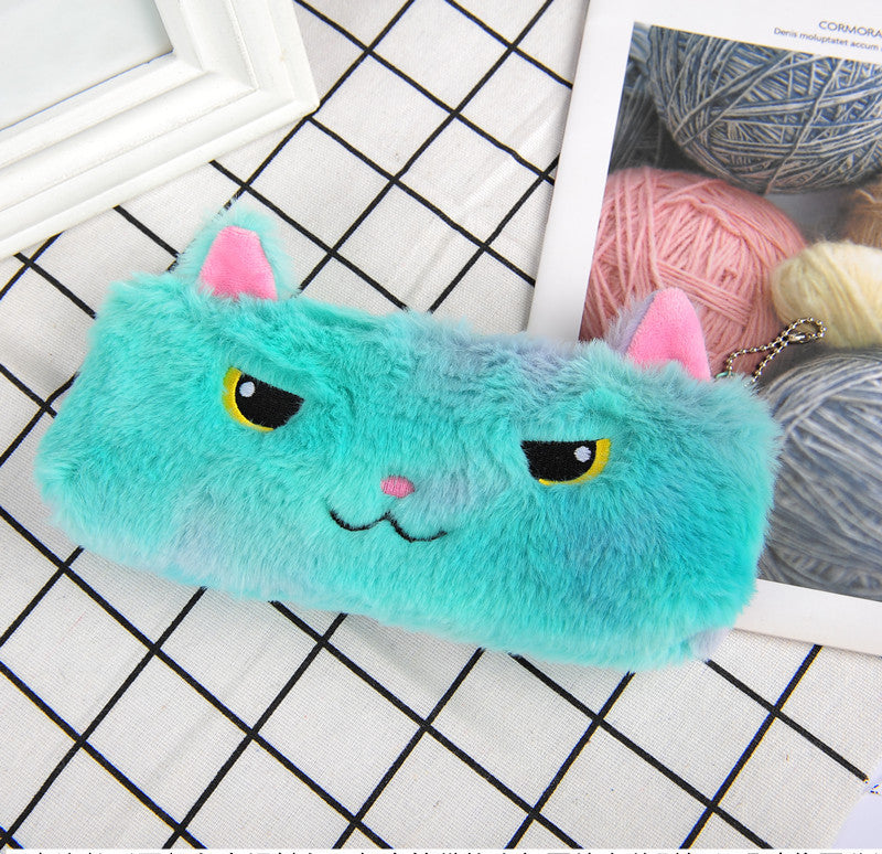 Laser color cat plush pencil case student stationery bag