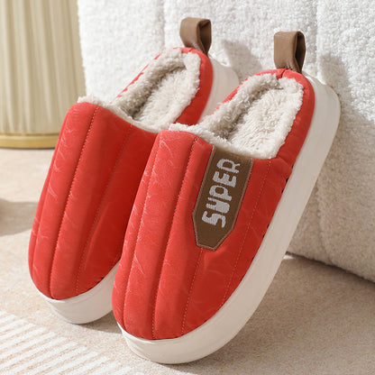 Striped Home Slippers Waterproof Thick-soled Non-slip Indoor Warm Plush Slippers Women Floor House Shoes Men Couple Autumn And Winter