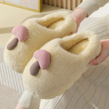 Cute Mushroom Cotton Slippers For Women Thick-soled Autumn And Winter Plush Slipper Indoor Non-slip Eva Household Furry Shoes