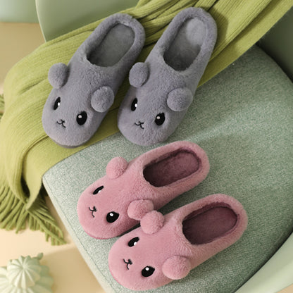 Cute Cartoon Cotton Slippers For Women Winter Warm Indoor Non-slip Thick-soled Home Slippers Furry Plush House Shoes