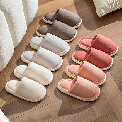 Solid Cotton Slippers For Women Autumn And Winter Warm Plush House Shoes Indoor Light Anti Slip Slippers Couple