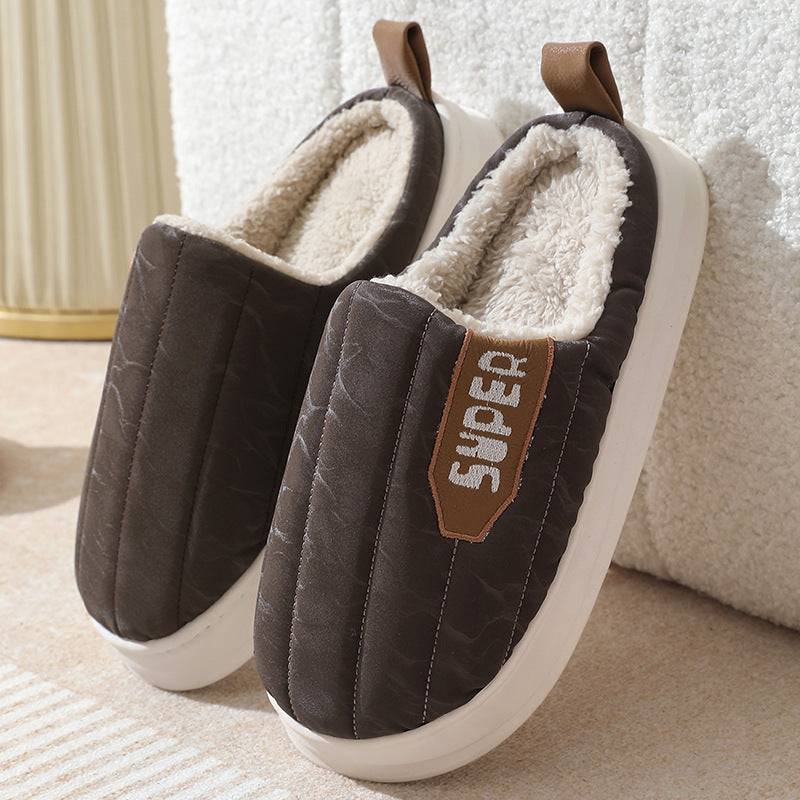 Striped Home Slippers Waterproof Thick-soled Non-slip Indoor Warm Plush Slippers Women Floor House Shoes Men Couple Autumn And Winter