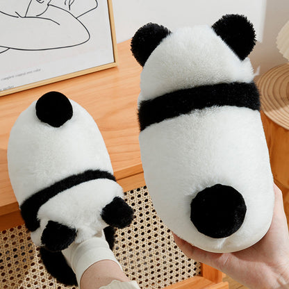 Cute Panda Shoes Winter Plush Slippers Women Warm Cartoon Garden House Shoes Indoor Home Thick Sole Footwear Non-Slip Fluffy Household Slides