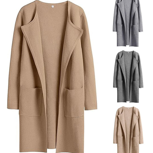 Women's Woolen Coat With Pockets Autumn And Winter Temperament  Slim Fit Mid Length Jacket Comfortable Casual Lapel Coats