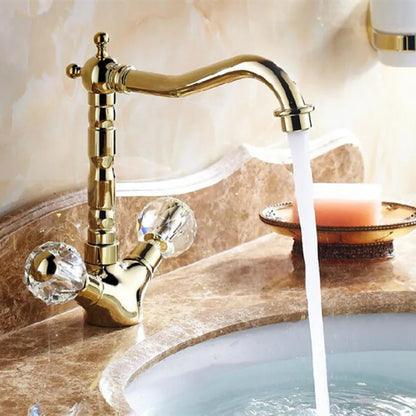 Retro Golden Basin Faucet Bathroom Crystal Double Handle Basin Mixer Tap Noble Gorgeous Swivel Basin Sink Faucet