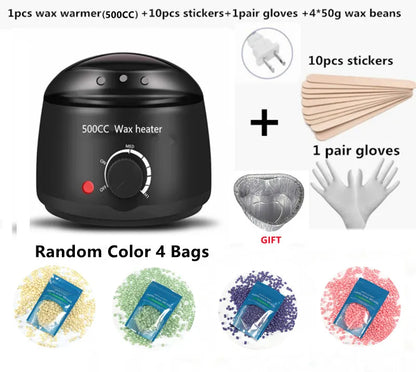 Electric 500cc   wax warmer  Hair Removal Wax- Heater Wax Beans 10pcs Wood Stickers Sets Waxing Kit cera depilator