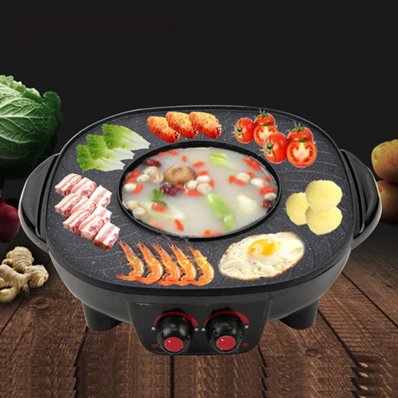 DMWD Electric Grills Smokeless Barbecue BBQ Machine Household Baking Tray Home Roasted Korean Multi-function Indoor Hot Pot EU