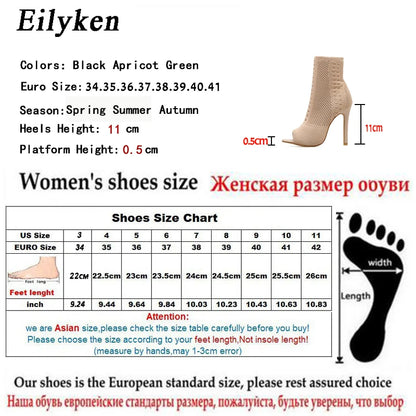 Eilyken New Style Peep Toe Ankle Boots Stretch Women Fabric Out Breathable Booties Sexy Dance Pole Ladies Pumps Shoes