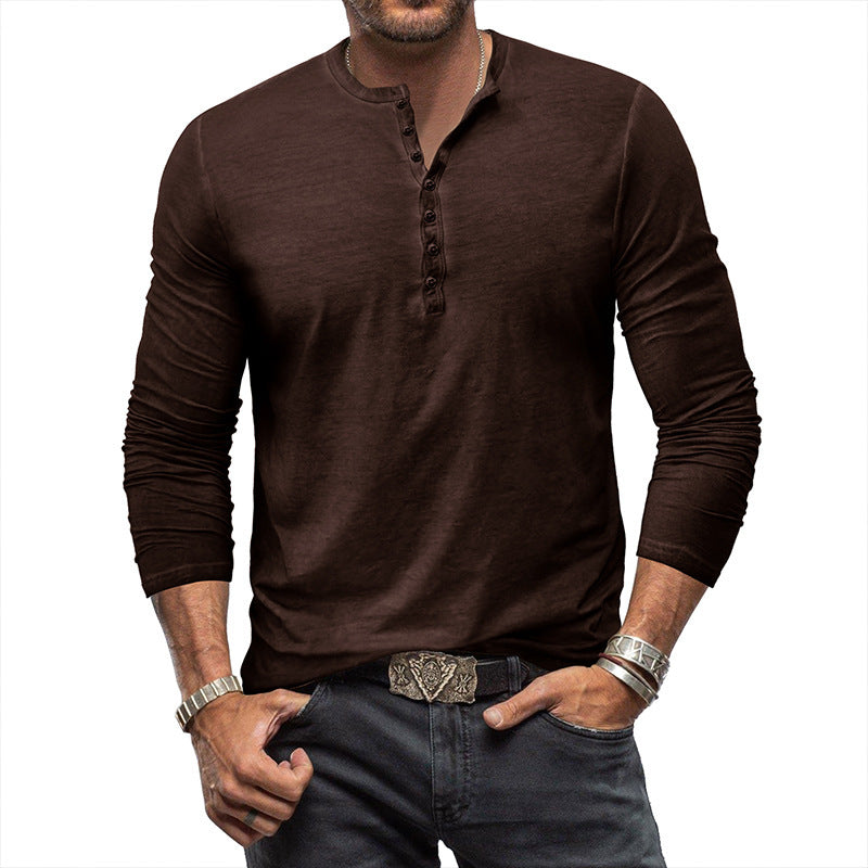 Button Washed Old V-neck Men's T-shirt