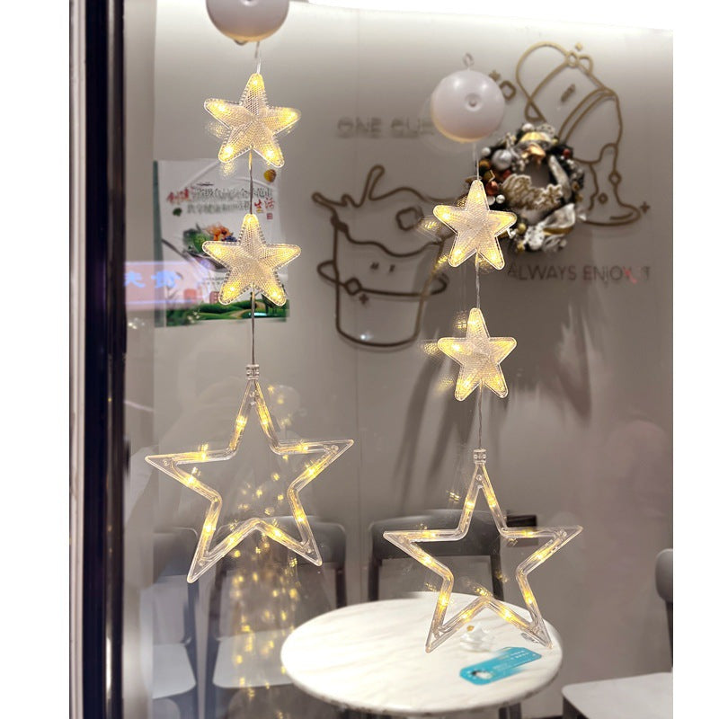 Christmas 3pcs LED Light Star Xmas Tree Hanging Sucker Lamp Window Ornaments Decoration For Home Xmas Navidad 2023 New Year Decor Christmas Decorations