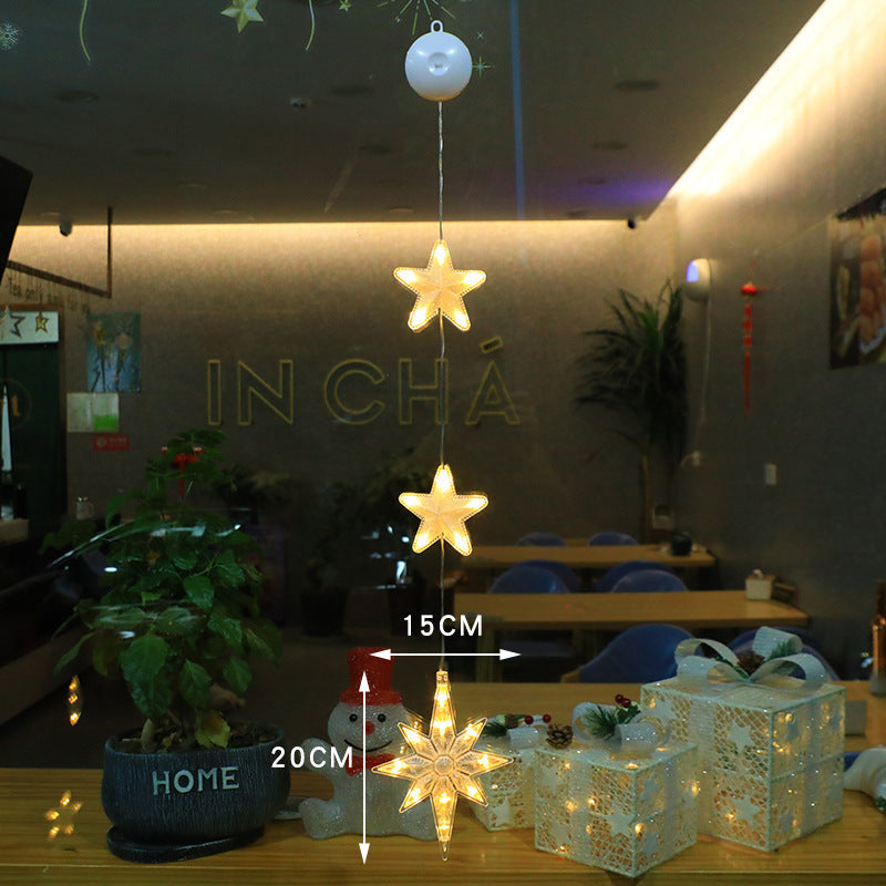 Christmas 3pcs LED Light Star Xmas Tree Hanging Sucker Lamp Window Ornaments Decoration For Home Xmas Navidad 2023 New Year Decor Christmas Decorations