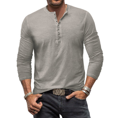 Button Washed Old V-neck Men's T-shirt