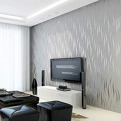 3d White Living Room Wallpaper Flocking Embossed Wall Paper Grey Wallpaper Roll For Walls