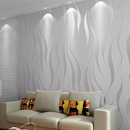 3d White Living Room Wallpaper Flocking Embossed Wall Paper Grey Wallpaper Roll For Walls