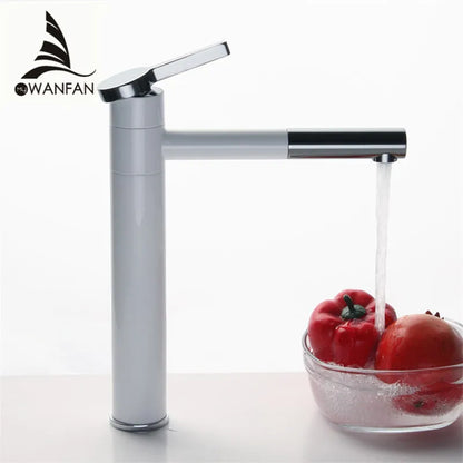 Basin Mixer Tap 360 Degree Rotate Type Basin Faucet White and Silver chrome Finish Bathroom Faucets Single Hand Bathroom LT-701