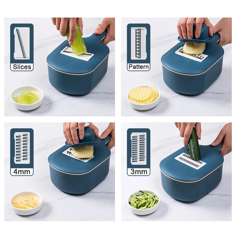 New Multifunction Vegetable Cutter Carrot Potato Slicer Shredder Chopper with Drain Basket Mandoline Food Processor Kitchen Tool