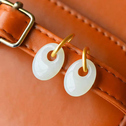 Original natural and Baitian white jade oval hollow Earrings Chinese style retro creative elegant women's Christmas gift