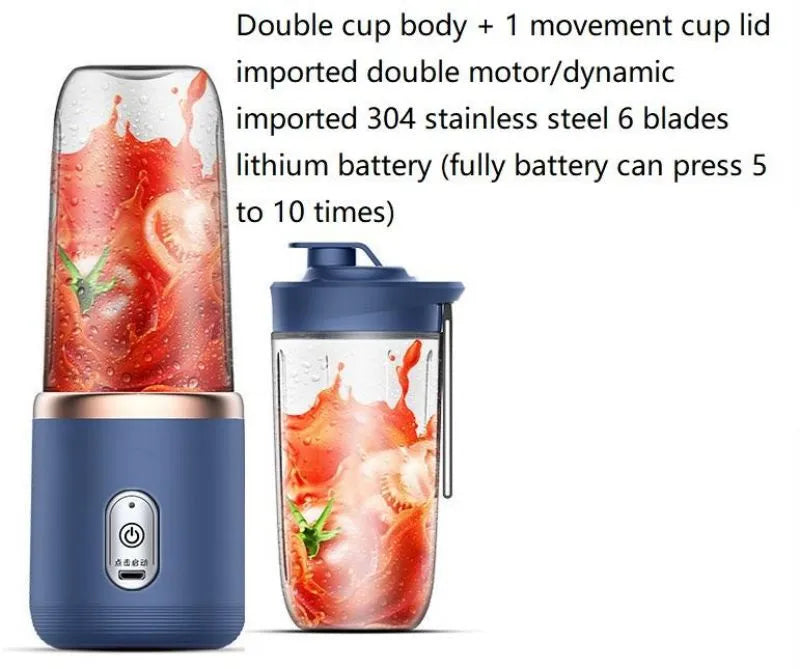 6 Blades Portable Juicer Cup Juicer Fruit Juice Cup Automatic Small Electric Juicer Smoothie Blender Ice CrushCup Food Processor