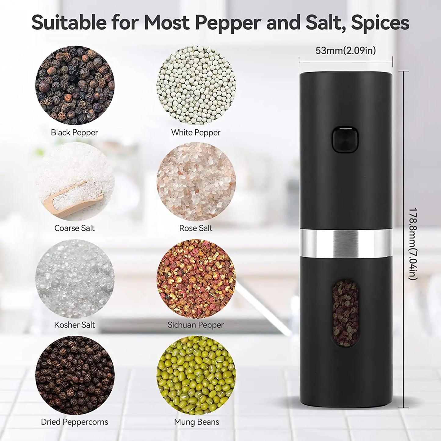 Electric Automatic Salt and Pepper Grinder Set Mill Refillable Spice Mill Adjustable Coarseness Spices Grinder Kitchen Tools