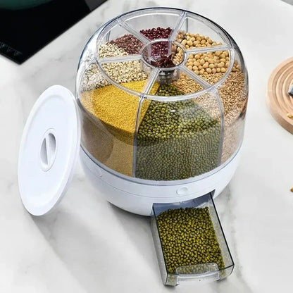 360° Divided Rice Bucket Rotating Five Grain Dry Cereal Grain  Dispenser