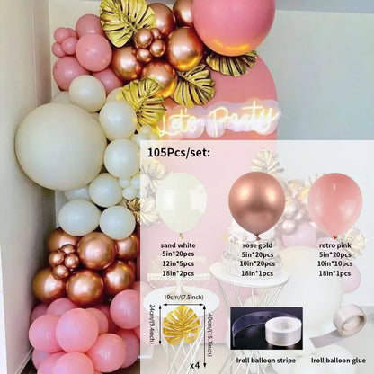 Retro Pink Pastel Macaron rose gold Balloons Garland Arch Kit Wedding Birthday Party Decoration Girls Baby Shower Ballon Chain