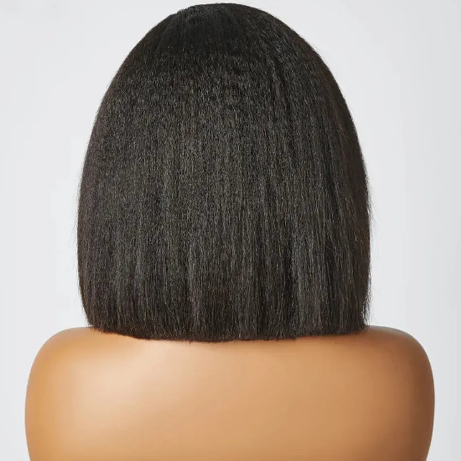 Glueless Kinky Straight 13x4 Lace Front Wig Short Bob Human Hair Wigs Wear And Go Yaki Straight Brazilian Remy PrePlucked Wig