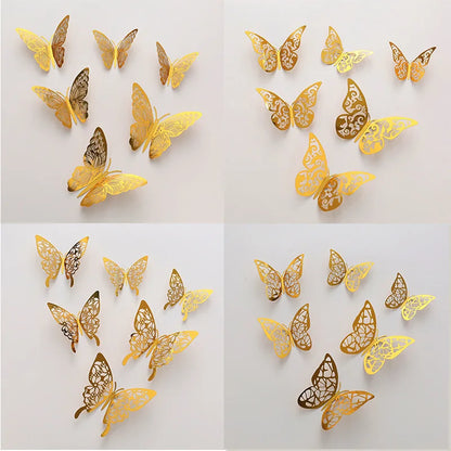 12PCS Butterfly Cake Decor Happy Birthday Cake Toppers Wedding Party Decor Kids Butterfly Cupcake DIY Tools Home Wall Stickers