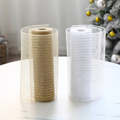 26cm 10 Yards Gold White Mesh Ribbon DIY Xmas Tree Glitter Mesh Roll Decorations Wedding Christmas Decor Navidad Gift Packing