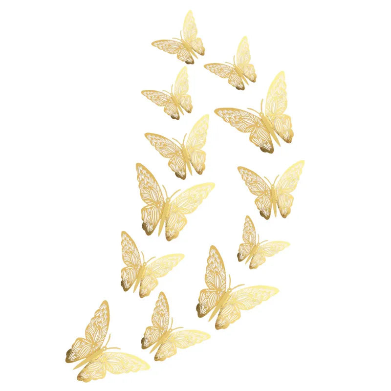 12PCS Butterfly Cake Decor Happy Birthday Cake Toppers Wedding Party Decor Kids Butterfly Cupcake DIY Tools Home Wall Stickers