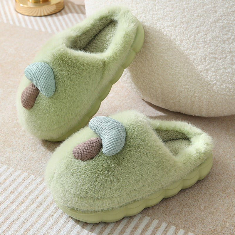 Cute Mushroom Cotton Slippers For Women Thick-soled Autumn And Winter Plush Slipper Indoor Non-slip Eva Household Furry Shoes