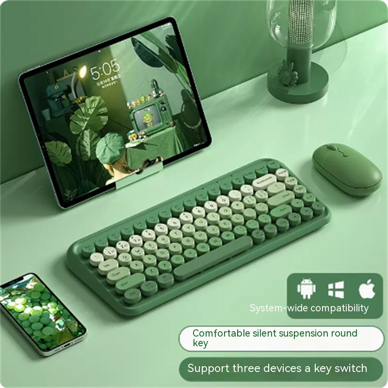 Three Mode Bluetooth Keyboard And Mouse Set Wireless Brain Laptop Girls Office Tablet