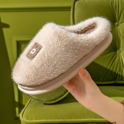 Soft Furry Plush Slippers Winter Indoor Non-slip Floor Slippers Women's Thickened Solid Warm Home Cotton Shoe